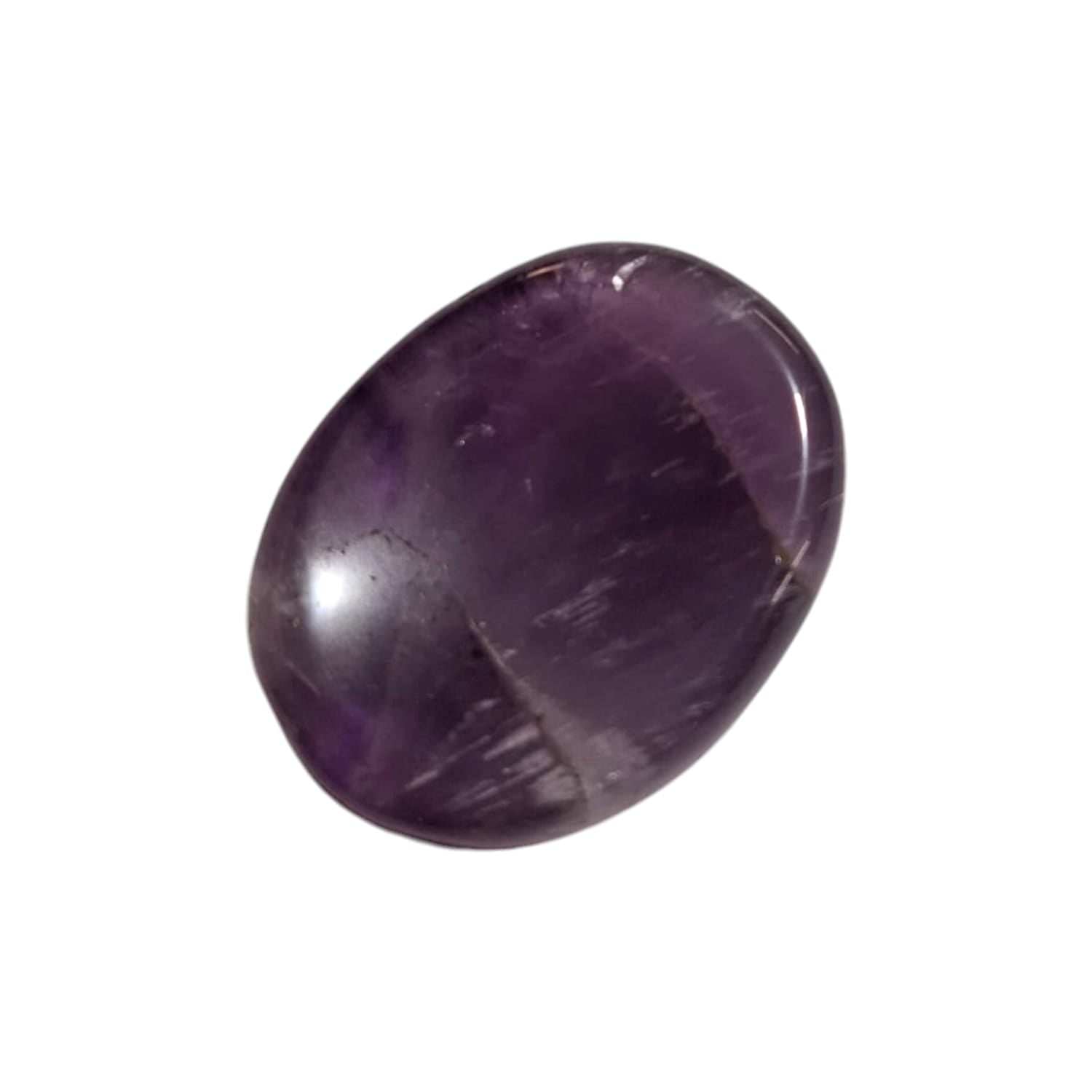 Amethyst Worry Stone by GeoFossils – smooth, oval-shaped stone with a rich purple hue, perfect for calming, spiritual connection, and enhancing the Third Eye and Crown Chakras, linked to the Air and Water elements.