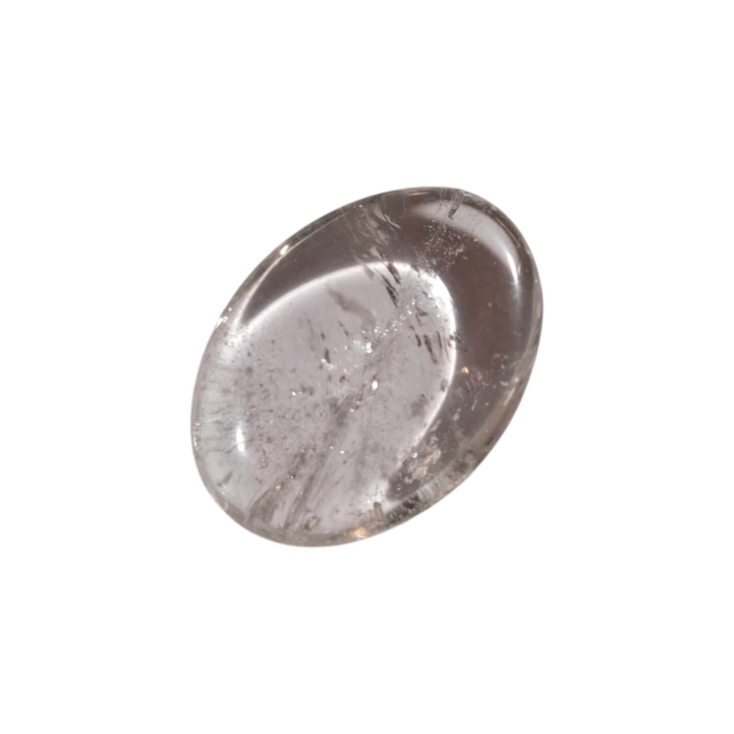 Crystal Quartz Worry Stone by GeoFossils – smooth, clear oval stone, ideal for amplifying energy, bringing clarity, and aligning with all chakras, associated with the Storm element.