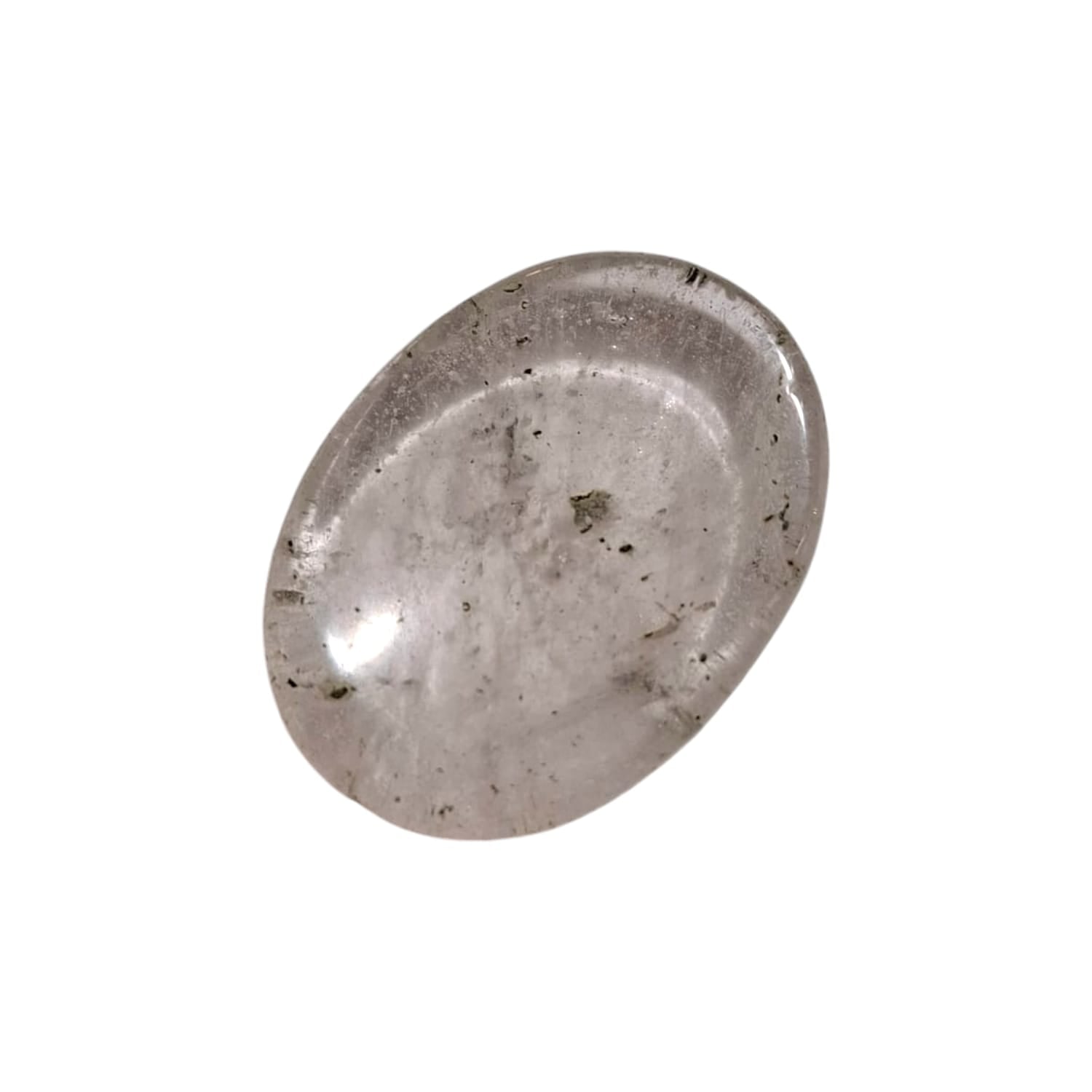 Crystal Quartz Worry Stone by GeoFossils – smooth, clear oval stone, ideal for amplifying energy, bringing clarity, and aligning with all chakras, associated with the Storm element.