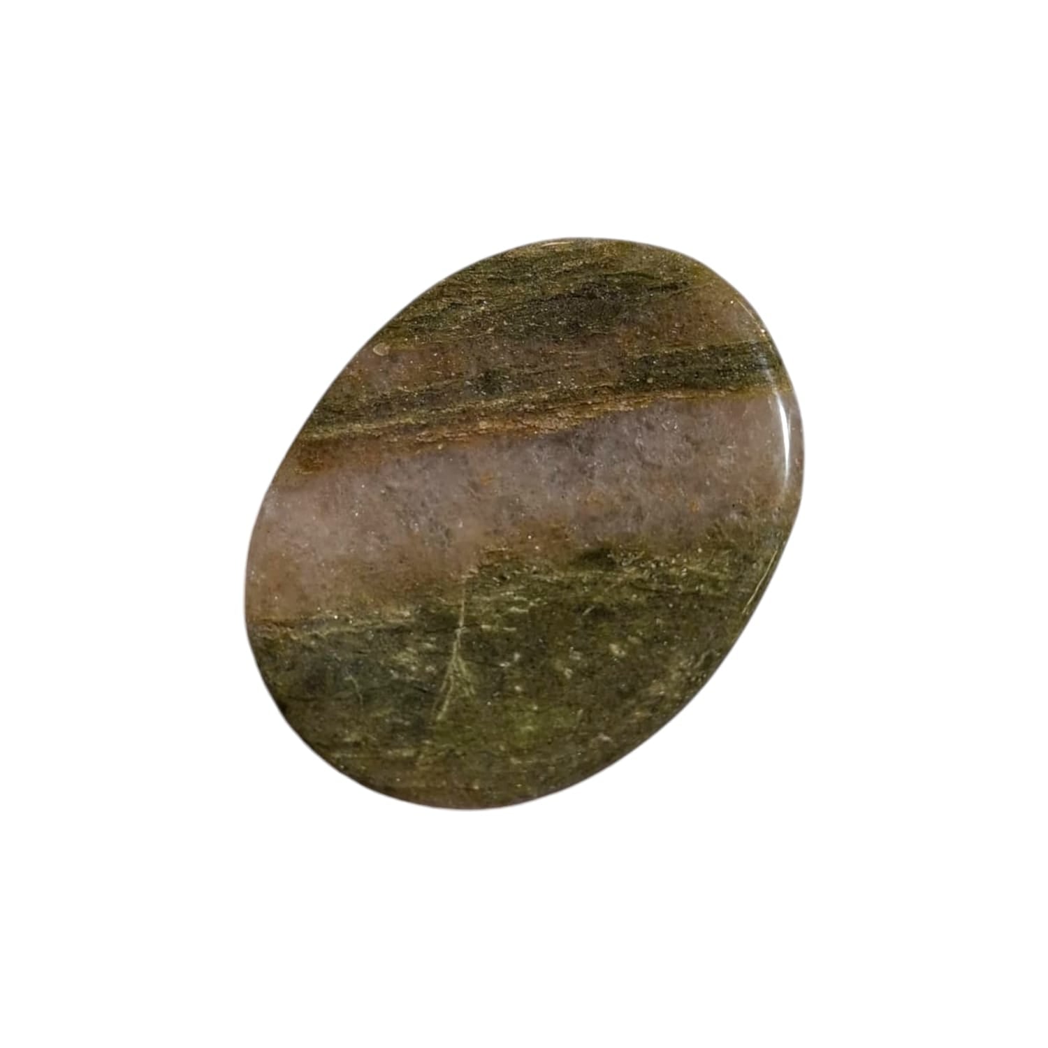 Epidote Worry Stone by GeoFossils – smooth, green oval stone, perfect for healing, growth, and manifesting positive change, connected to the Heart Chakra and associated with the Earth element.