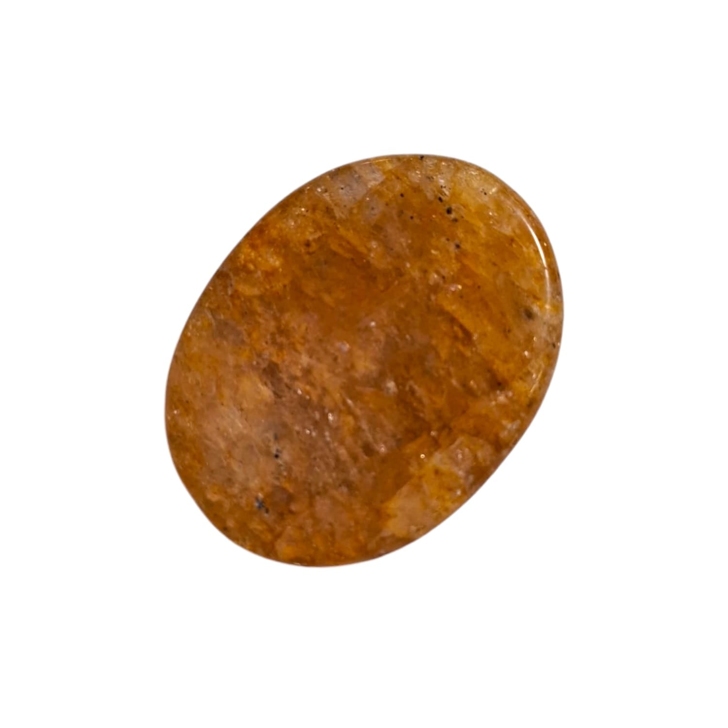 Golden Healer Worry Stone by GeoFossils – smooth, golden-hued oval stone, perfect for uplifting energy, healing, and energising the Solar Plexus and Crown Chakras, associated with the Fire and Storm elements.