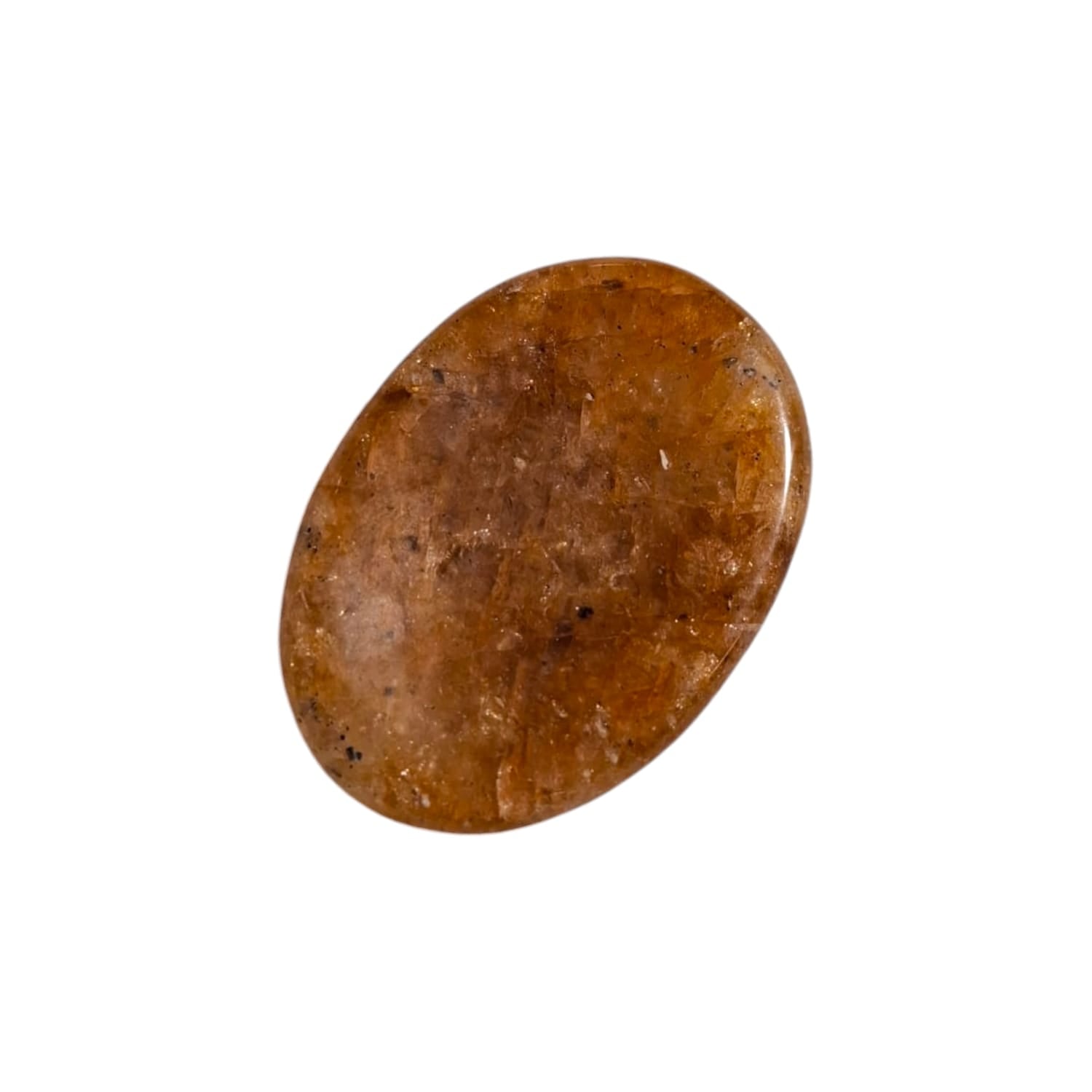 Golden Healer Worry Stone by GeoFossils – smooth, golden-hued oval stone, perfect for uplifting energy, healing, and energising the Solar Plexus and Crown Chakras, associated with the Fire and Storm elements.