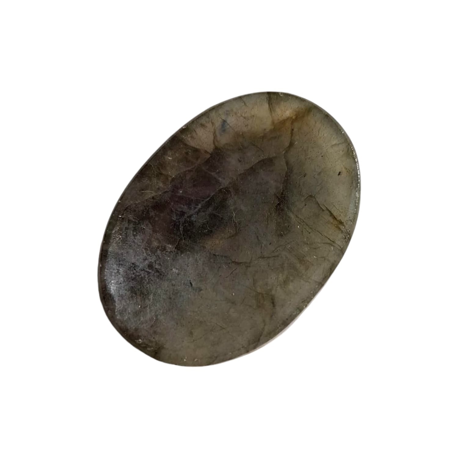 Labradorite Worry Stone by GeoFossils – smooth, oval stone with iridescent flashes of colour, perfect for enhancing intuition, protecting energy, and connecting with the Third Eye and Crown Chakras, associated with the Water element.