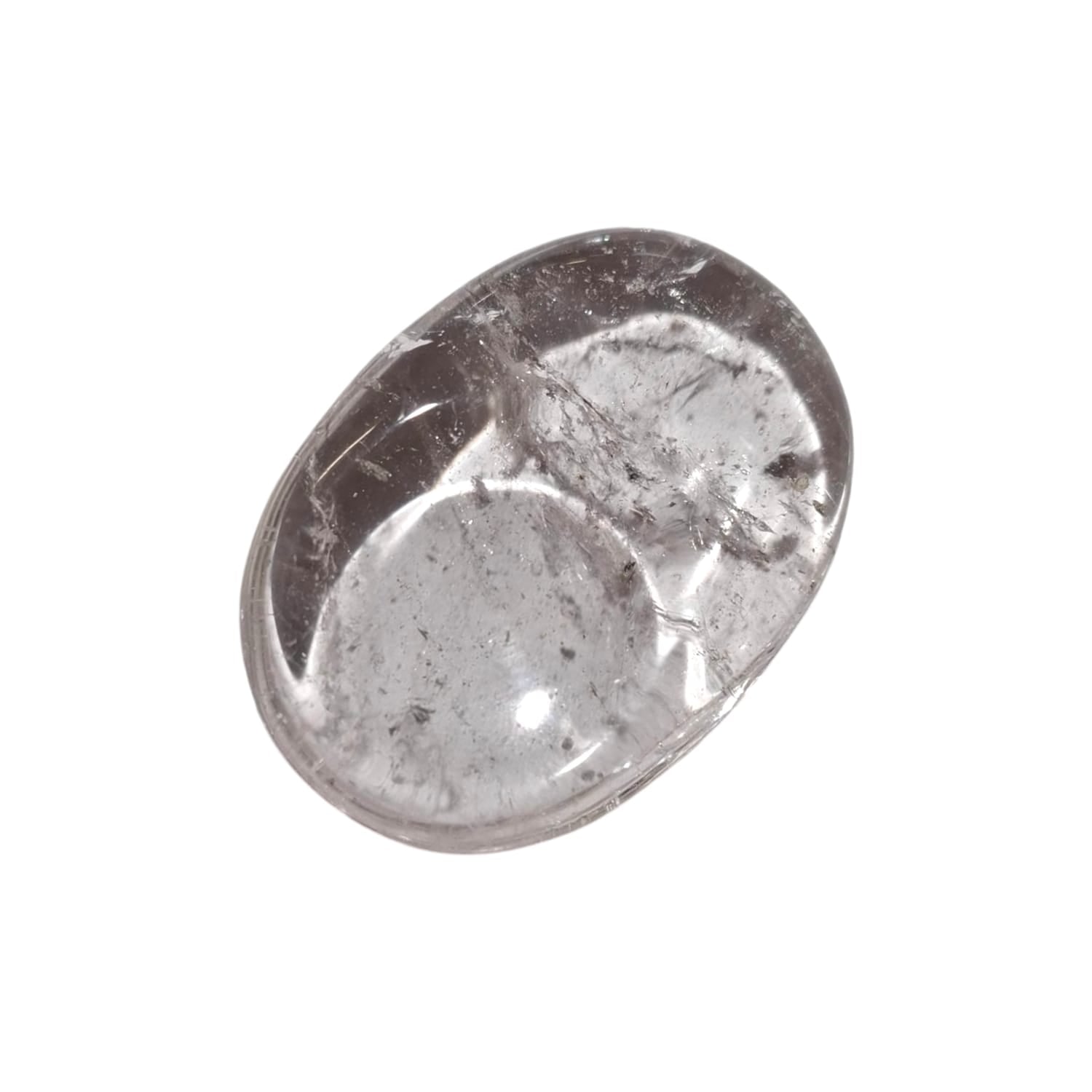 Crystal Quartz Thumb Stone by GeoFossils – smooth, clear oval stone, perfect for amplifying energy, mental clarity, and connecting with all chakras, particularly the Crown, associated with the Storm element.