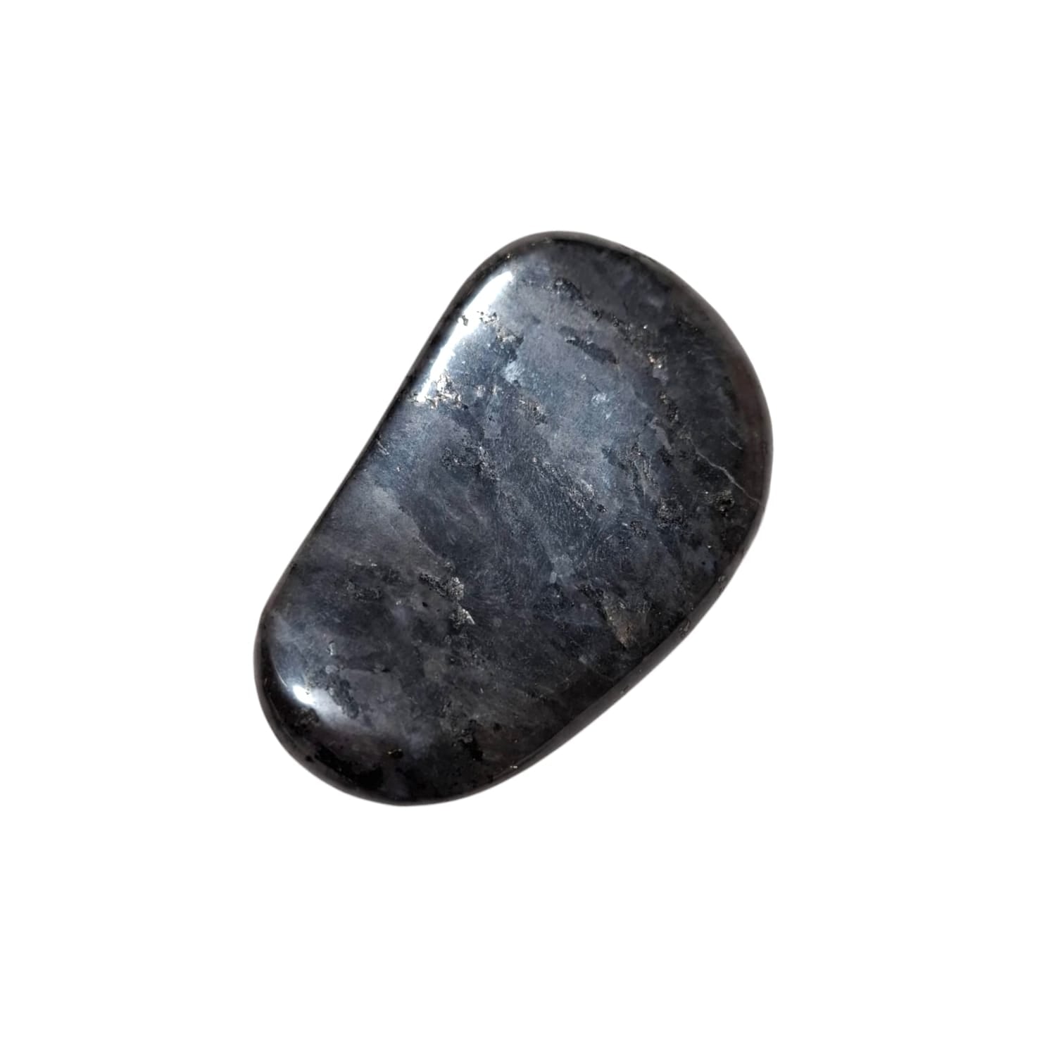 Hypersthene Thumb Stone by GeoFossils – smooth, oval stone with a metallic shimmer, perfect for grounding, mental clarity, and connecting with the Root and Third Eye Chakras, associated with the Earth element.