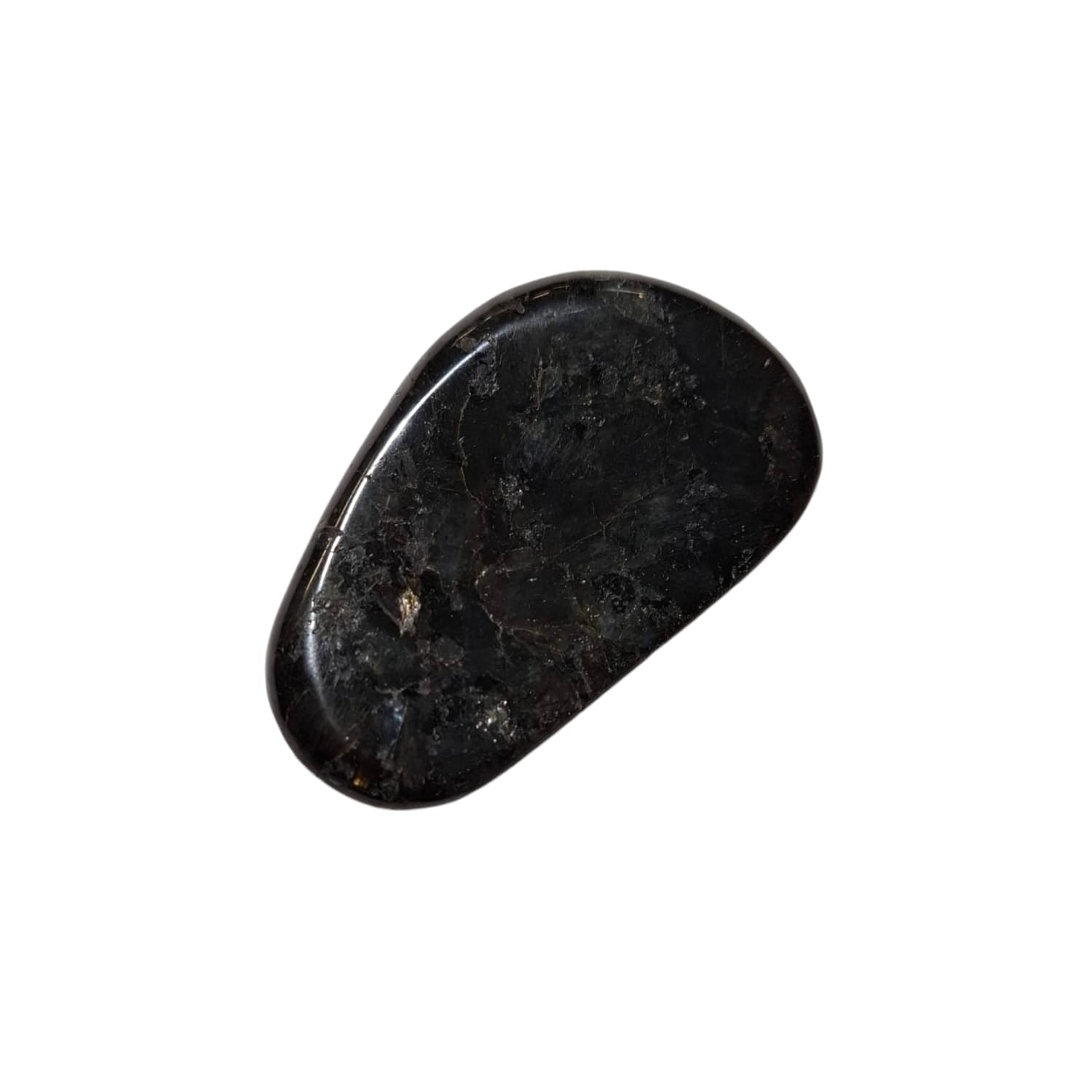 Hypersthene Thumb Stone by GeoFossils – smooth, oval stone with a metallic shimmer, perfect for grounding, mental clarity, and connecting with the Root and Third Eye Chakras, associated with the Earth element.