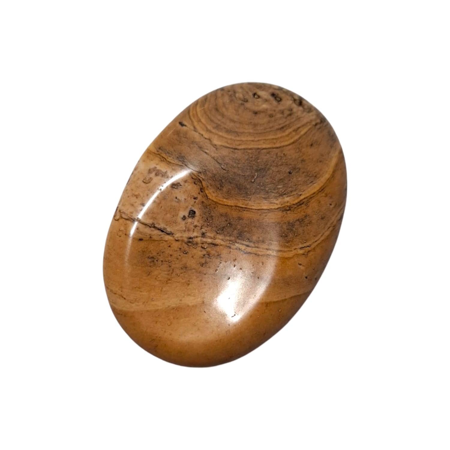 Picture Jasper Thumb Stone by GeoFossils – smooth, oval stone with natural earthy patterns, perfect for grounding, emotional healing, and connecting with the Root Chakra, associated with the Earth element.