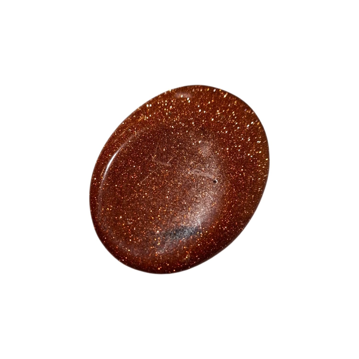 Red Goldstone Thumb Stone by GeoFossils – smooth, oval stone with a rich red hue and sparkling flecks, perfect for energy, confidence, and connecting with the Root and Sacral Chakras, associated with the Fire element.