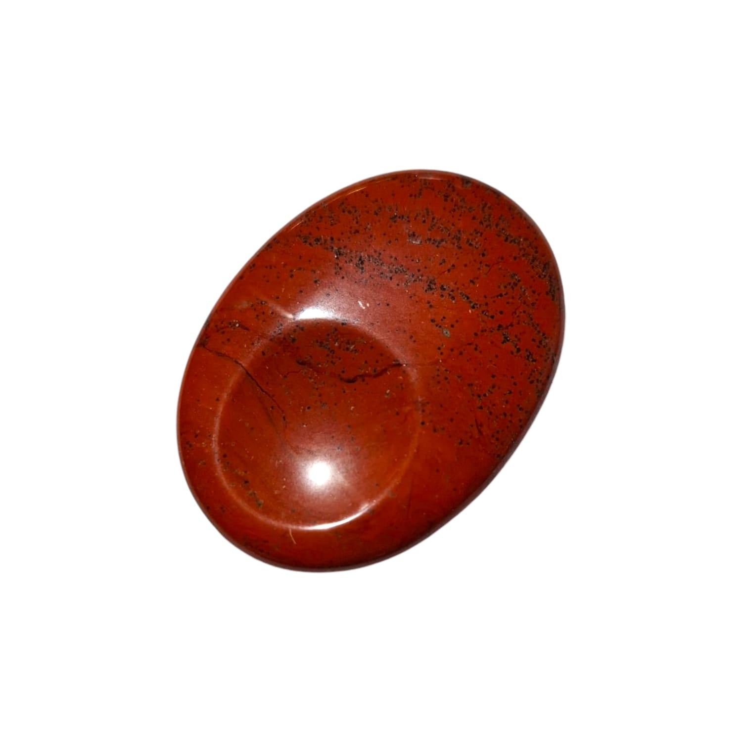 Red Jasper Thumb Stone by GeoFossils – smooth, oval stone with a rich red tone, perfect for grounding, protection, and connecting with the Root Chakra, associated with the Earth element.