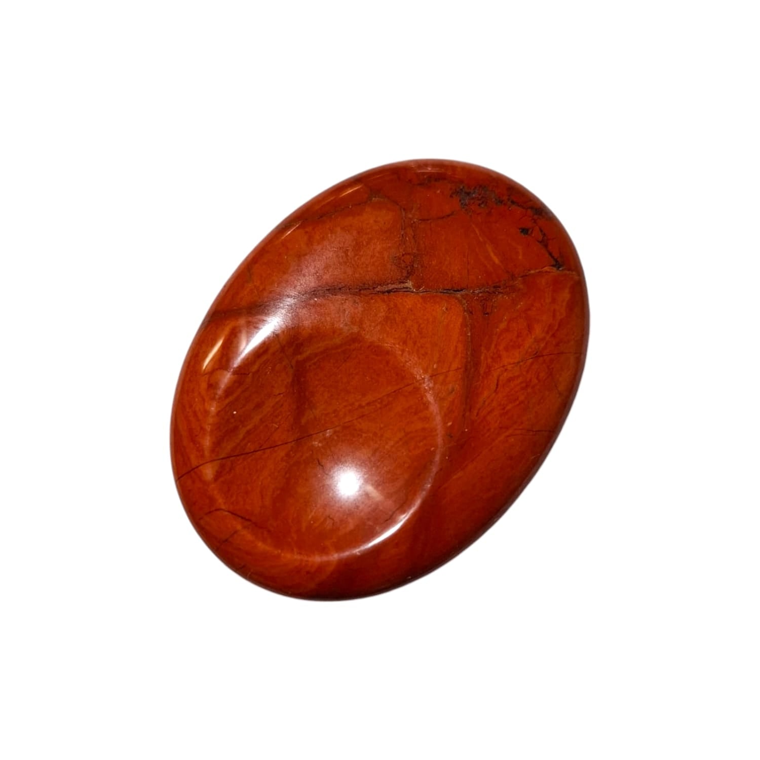 Red Jasper Thumb Stone by GeoFossils – smooth, oval stone with a rich red tone, perfect for grounding, protection, and connecting with the Root Chakra, associated with the Earth element.