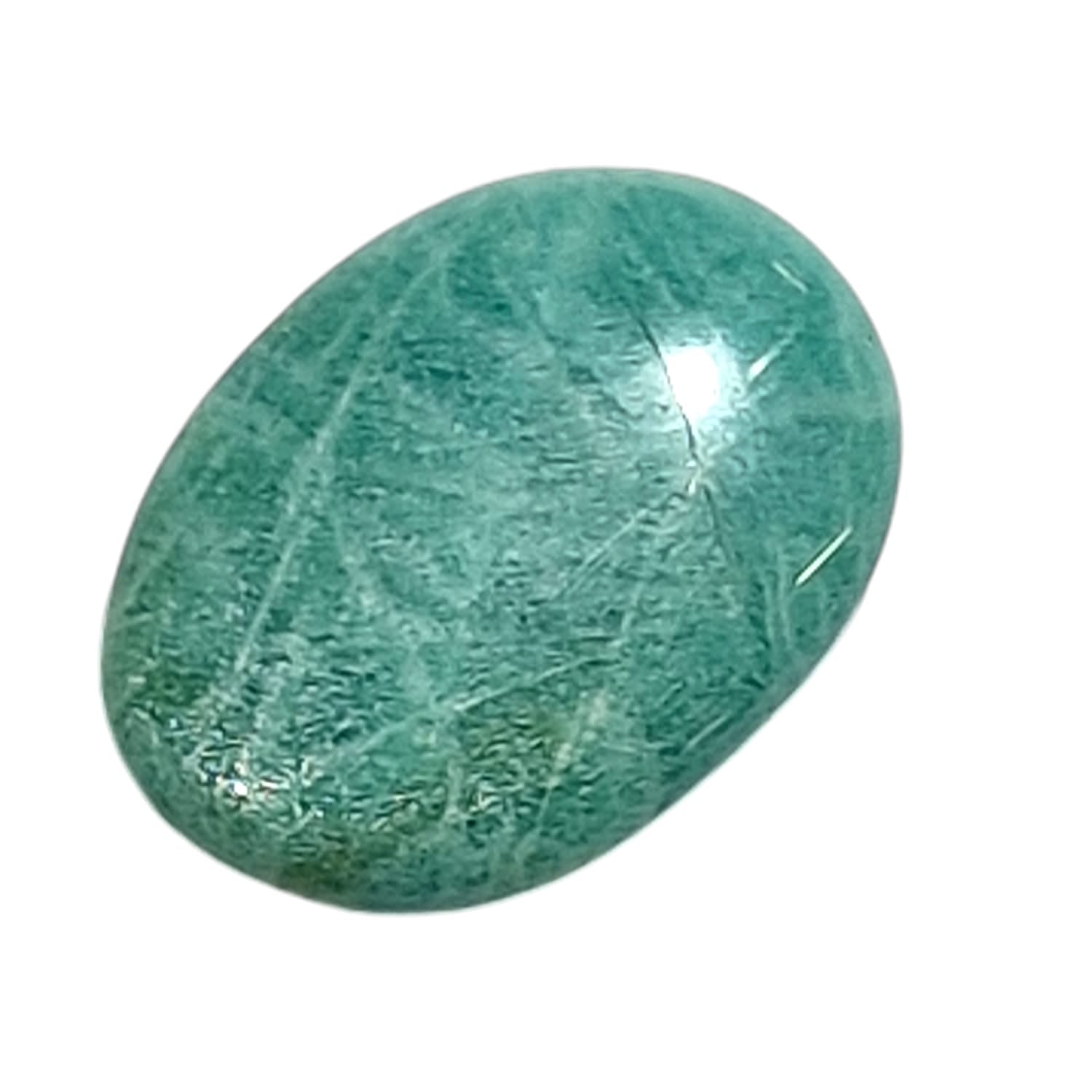 Amazonite Medium Oval – a smooth, blue-green crystal oval known for enhancing communication, soothing emotions, and promoting balance, ideal for self-expression and calming energy.