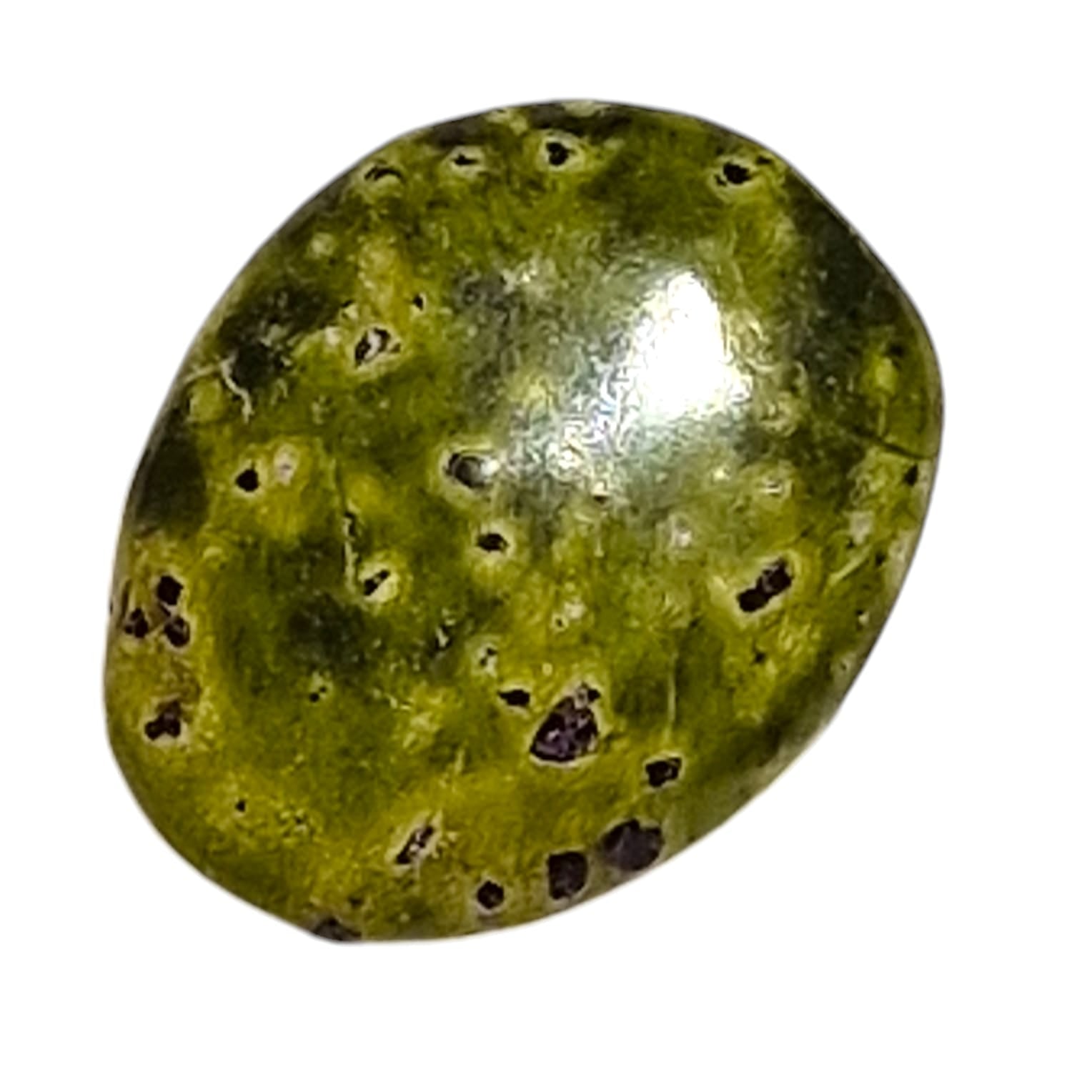 Atlantisite Medium Oval – a green and purple crystal oval combining Serpentine and Stichtite, known for promoting peace, protection, spiritual growth, and emotional healing.