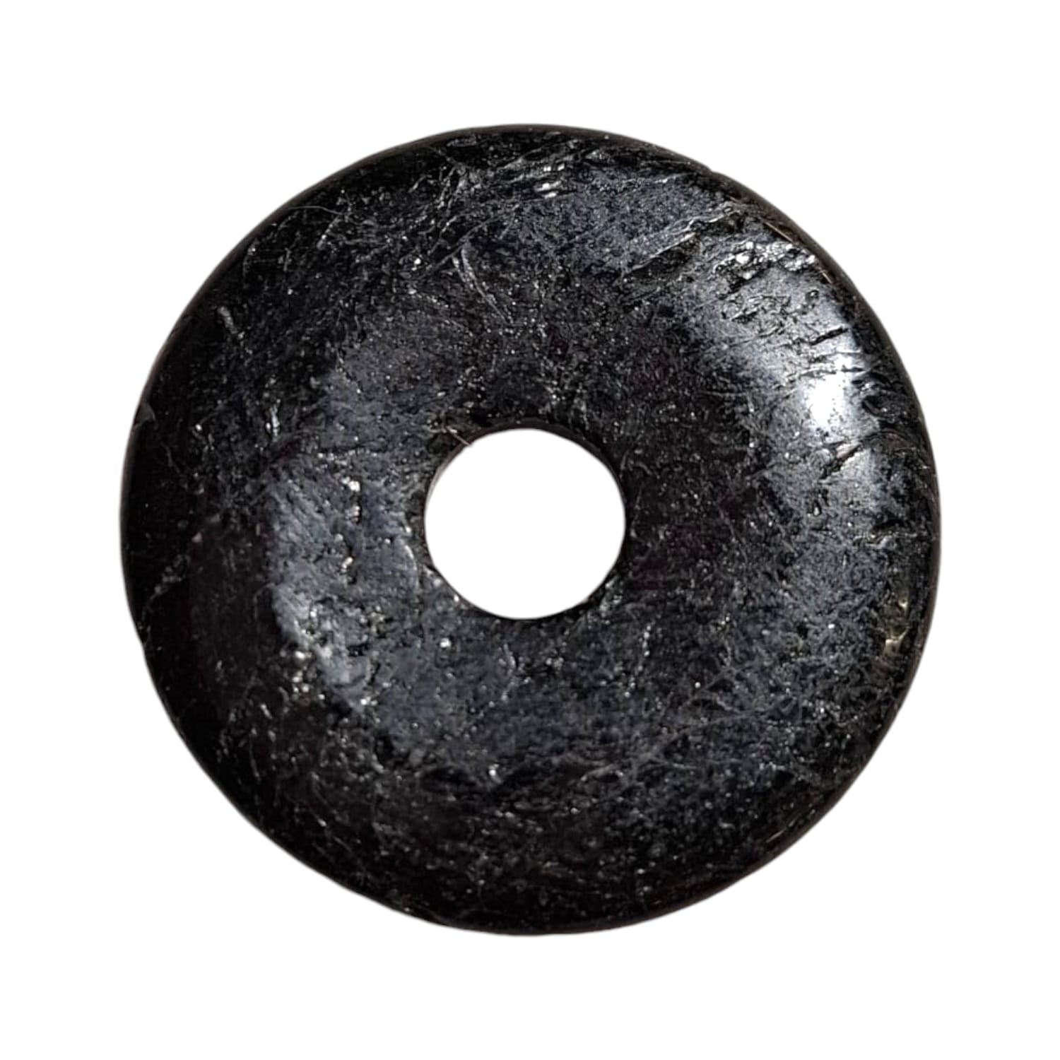 Black Tourmaline Munay Ki Pi Donut by GeoFossils – smooth, deep black stone, perfect for protection, grounding, and connecting with the Root Chakra in Andean spiritual practices.