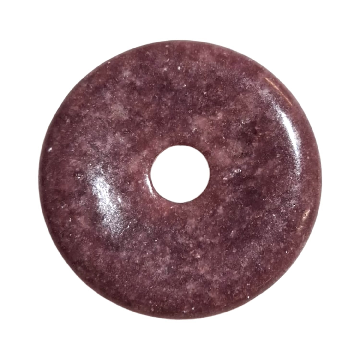 Lepidolite Munay Ki Pi Donut by GeoFossils – smooth, lavender-hued circular stone with a calming presence, perfect for emotional healing, relaxation, and connecting with the Crown and Heart Chakras in Andean spiritual practices.