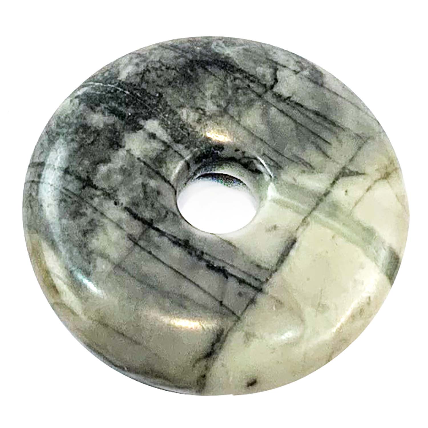 Picasso Stone Munay Ki Pi Donut by GeoFossils – smooth, grey and black stone with natural, abstract patterns, perfect for creativity, grounding, and connecting with the Root and Sacral Chakras in Andean spiritual practices.