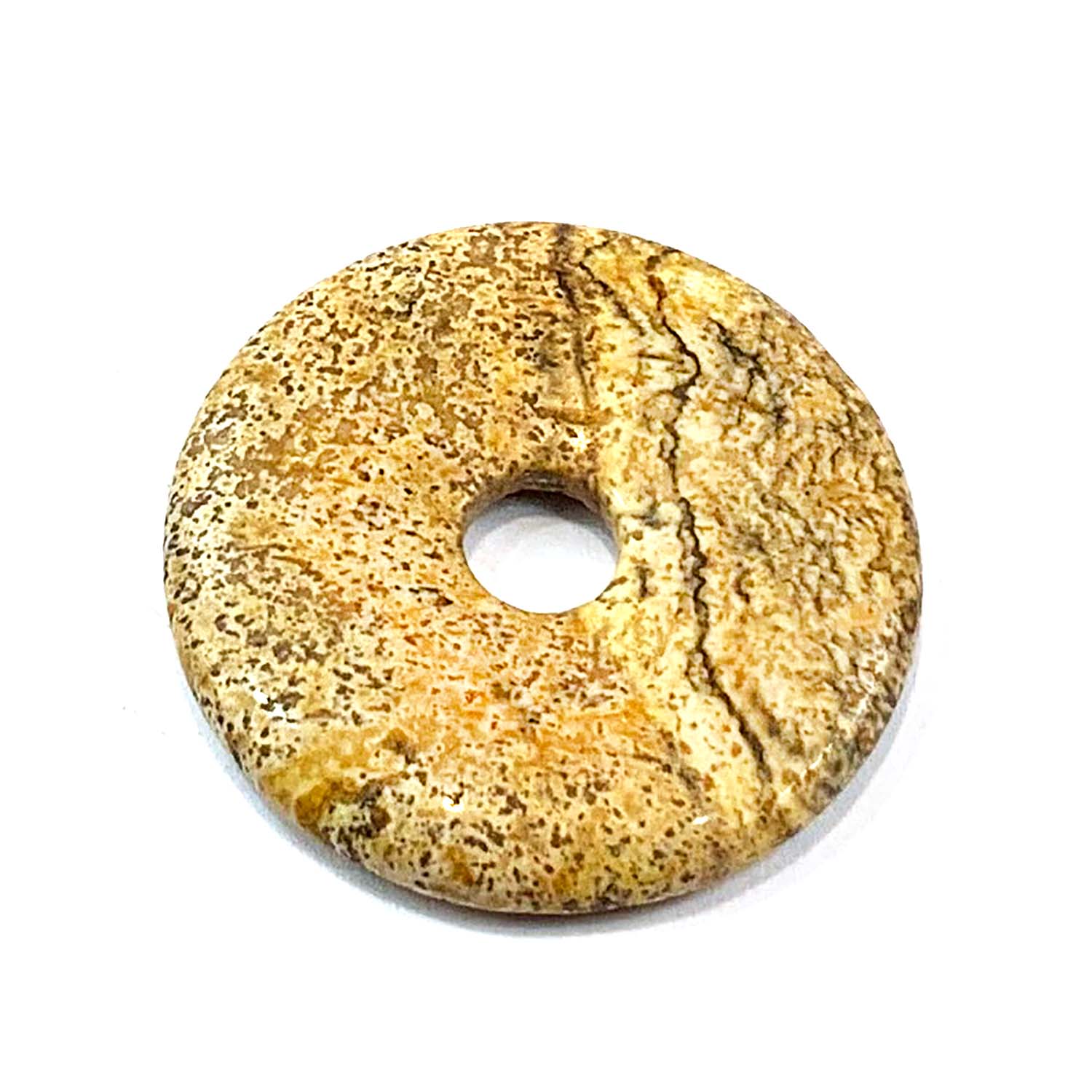 Picture Jasper Munay Ki Pi Donut by GeoFossils – smooth, earthy circular stone with landscape-like patterns, perfect for grounding, emotional balance, and connecting with the Root Chakra in Andean spiritual practices.