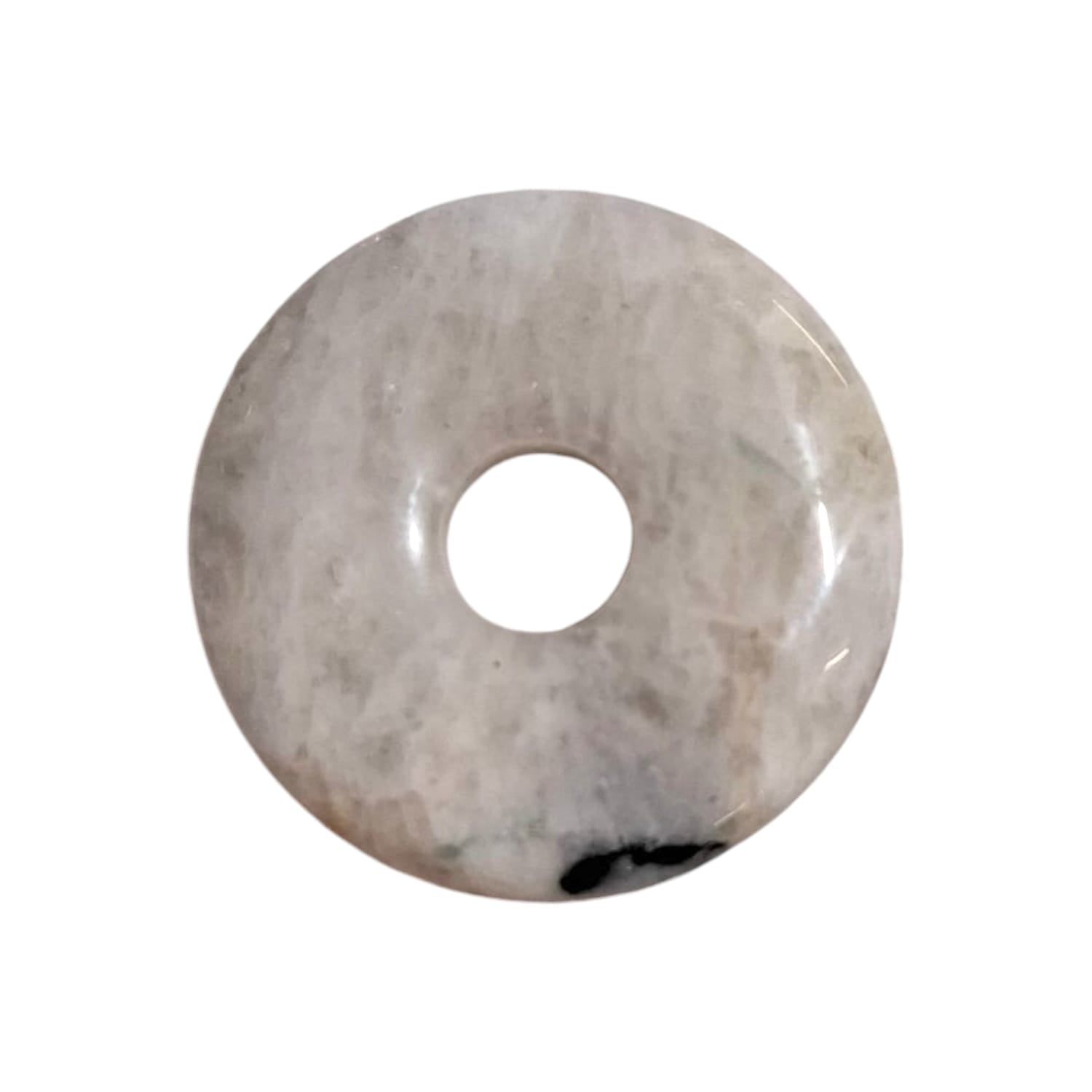 Rainbow Moonstone Munay Ki Pi Donut by GeoFossils – smooth, luminous stone with iridescent flashes, perfect for intuition, emotional healing, and connecting with the Crown and Third Eye Chakras in Andean spiritual practices.