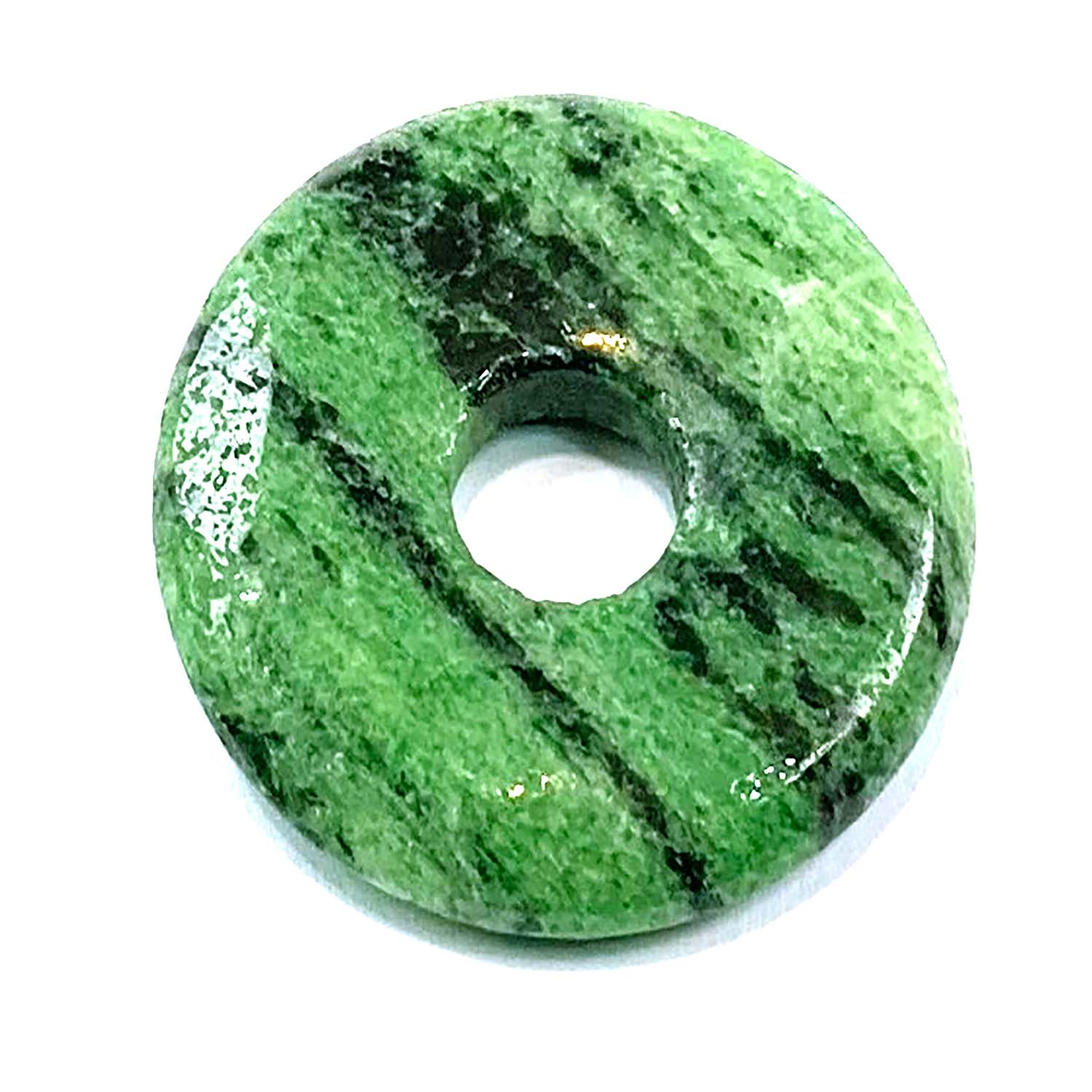 Ruby in Zoisite Munay Ki Pi Donut by GeoFossils – smooth, green and red stone, perfect for grounding, emotional healing, and connecting with the Heart and Root Chakras in Andean spiritual practices.