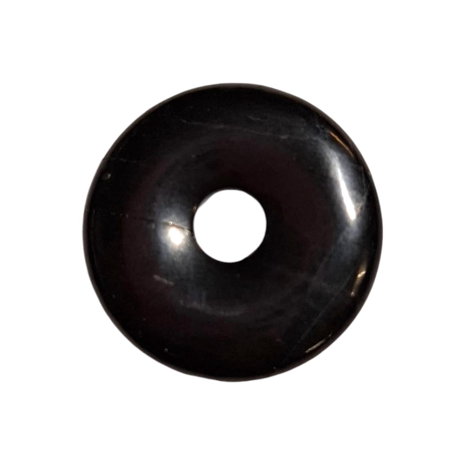 Shungite Munay Ki Pi Donut by GeoFossils – smooth, deep black stone, perfect for grounding, protection, and connecting with the Root Chakra in Andean spiritual practices.