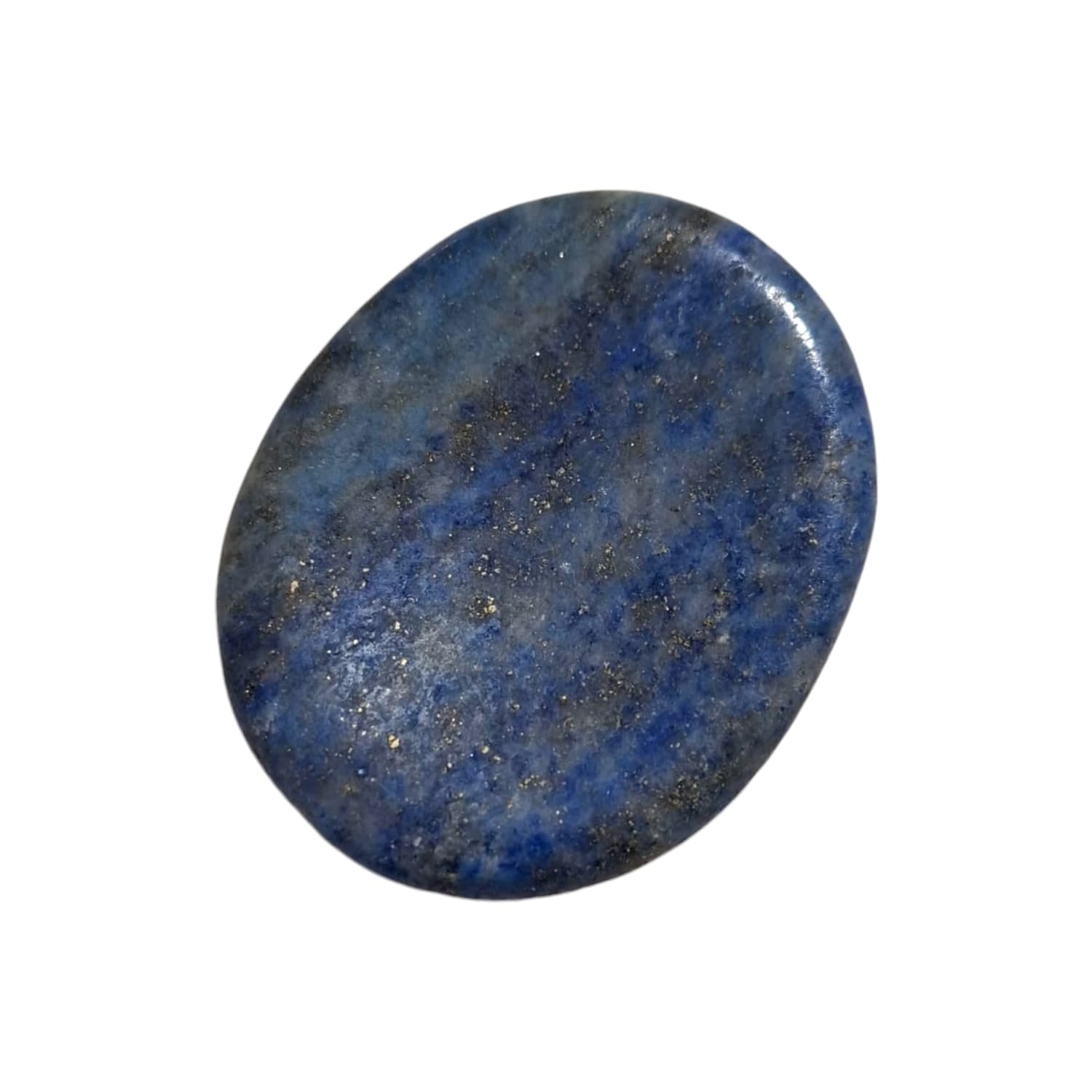 Lapis Lazuli Worry Stone by GeoFossils – smooth, oval-shaped blue stone with golden flecks, perfect for enhancing intuition, communication, and connecting with the Throat and Third Eye Chakras, associated with the Air element