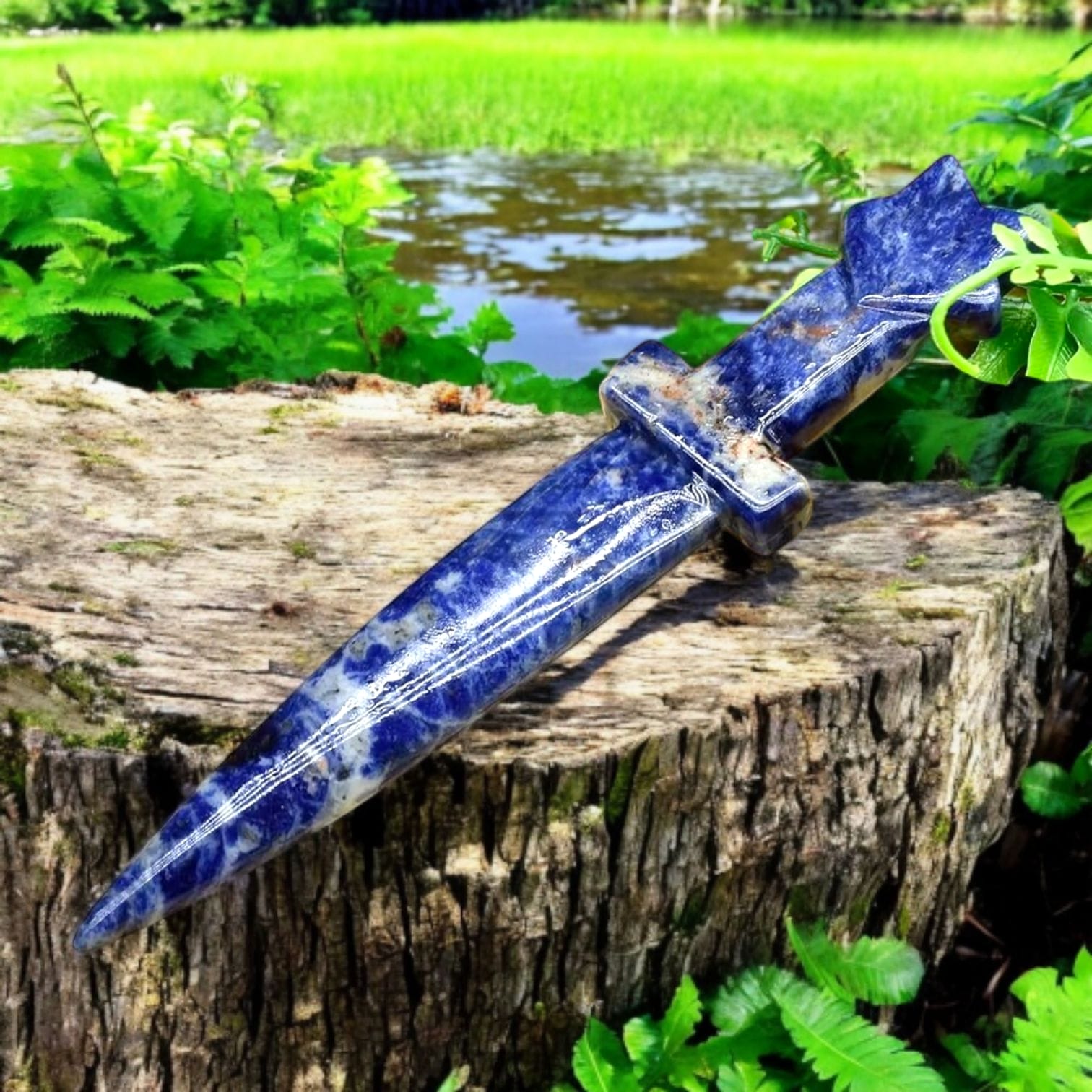 Sodalite Athame – a deep blue crystal ritual blade for mental clarity, wisdom, and spiritual communication.