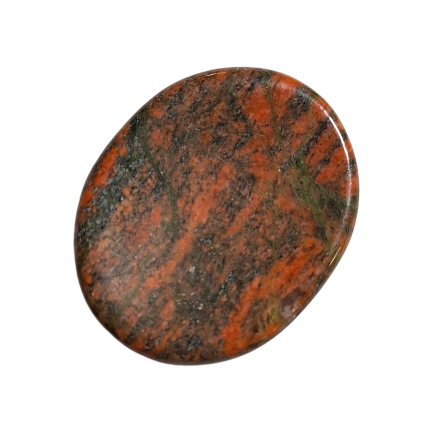 Unakite Worry Stone by GeoFossils – smooth, oval stone with natural green and pink tones, perfect for emotional healing, balance, and connecting with the Heart Chakra, associated with the Earth element.