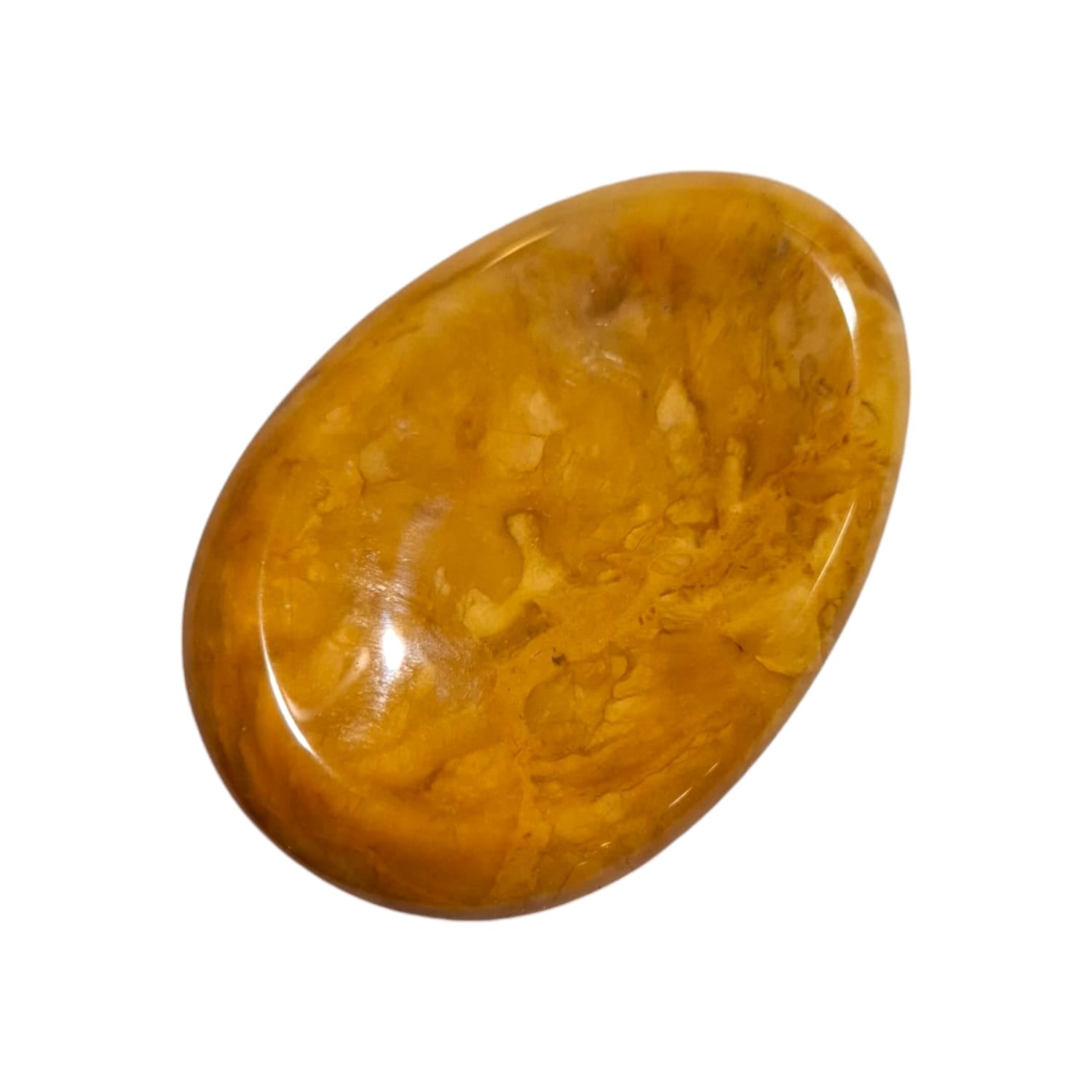 Yellow Jasper Worry Stone by GeoFossils – smooth, oval stone with a warm yellow hue, perfect for grounding, protection, and connecting with the Solar Plexus Chakra, associated with the Earth element.