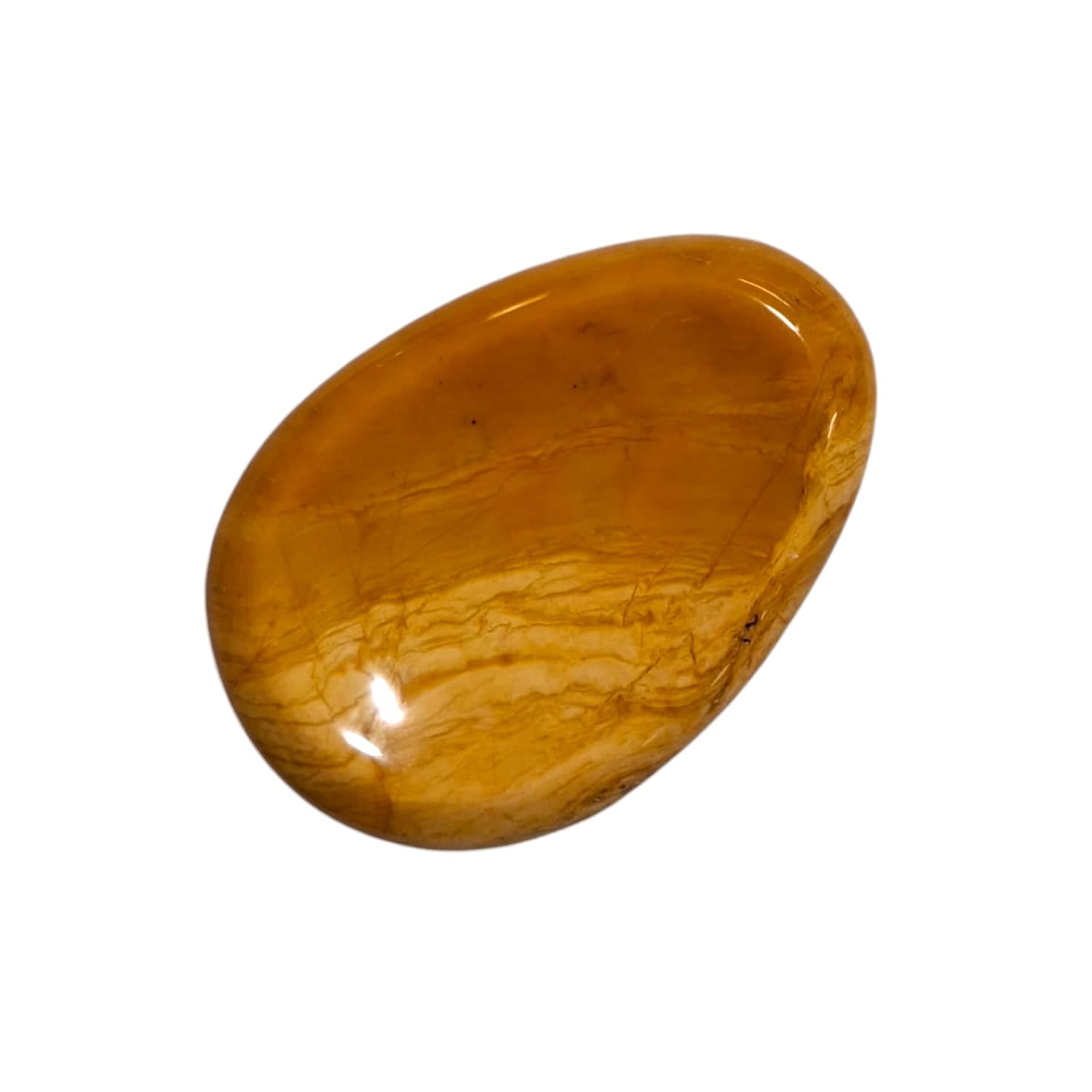 Yellow Jasper Worry Stone by GeoFossils – smooth, oval stone with a warm yellow hue, perfect for grounding, protection, and connecting with the Solar Plexus Chakra, associated with the Earth element.