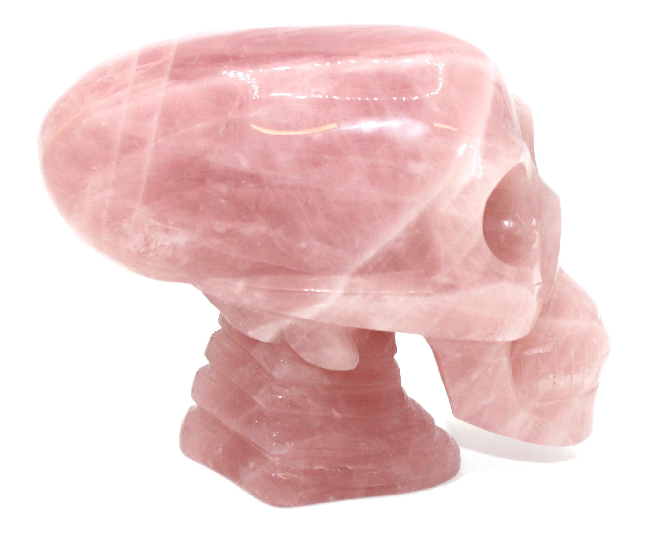 Rose Quartz Alien Shape Pink Smooth Skull. Elongated skull.