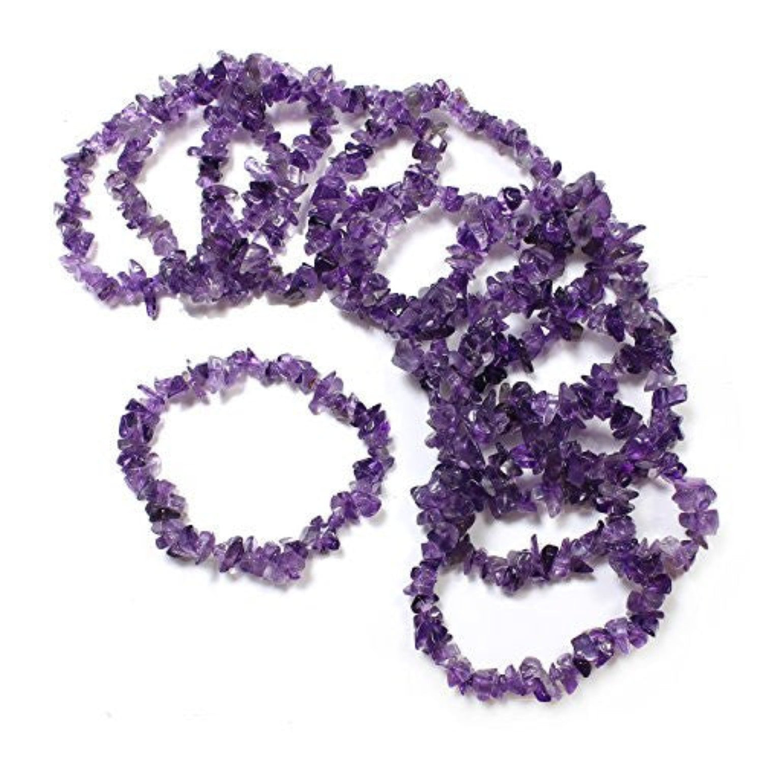 GeoFossils Amethyst Gem Chip Bracelet purple and elastic